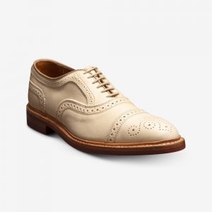 Allen Edmonds Strandmok Cap-toe Oxford with Dainite Rubber Sole Bone Vegetable-tanned Leather QvnFJXV9