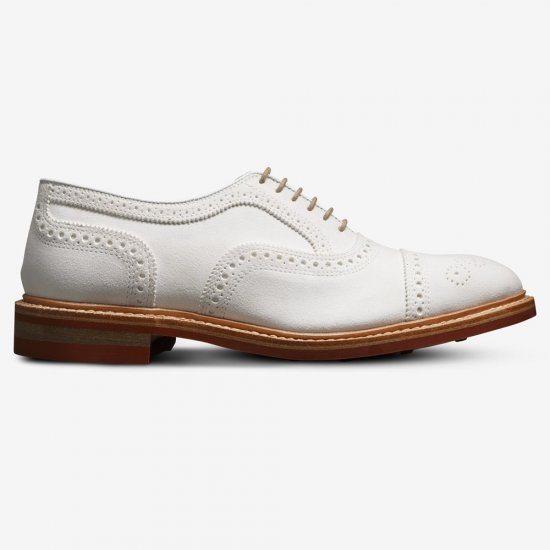 Allen Edmonds Strandmok Cap-toe Oxford with Dainite Rubber Sole White Suede aQztF3Rb