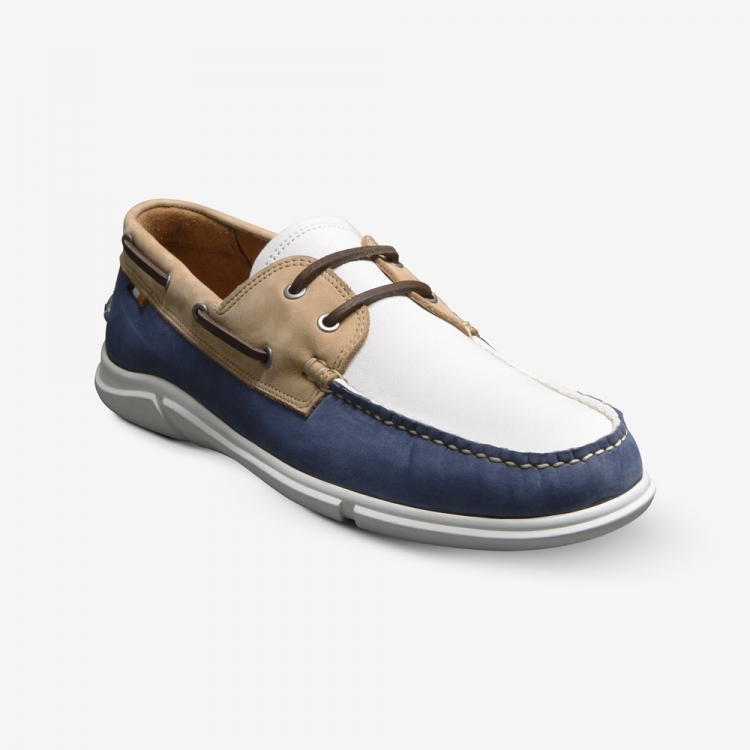 Allen Edmonds Miles Boat Shoe Tan/Navy/White Suede 5Xdch6ho - Click Image to Close