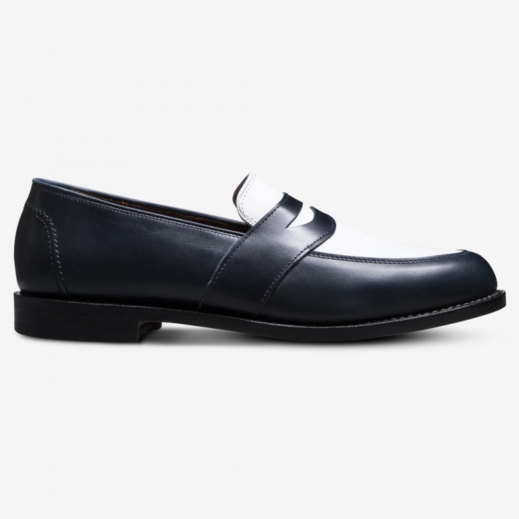 Allen Edmonds Randolph Spectator Penny Loafer Navy/White Leather dAc9zM94 - Click Image to Close